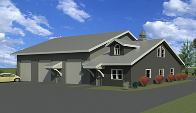 3D  image rendering of horse stables design for construction