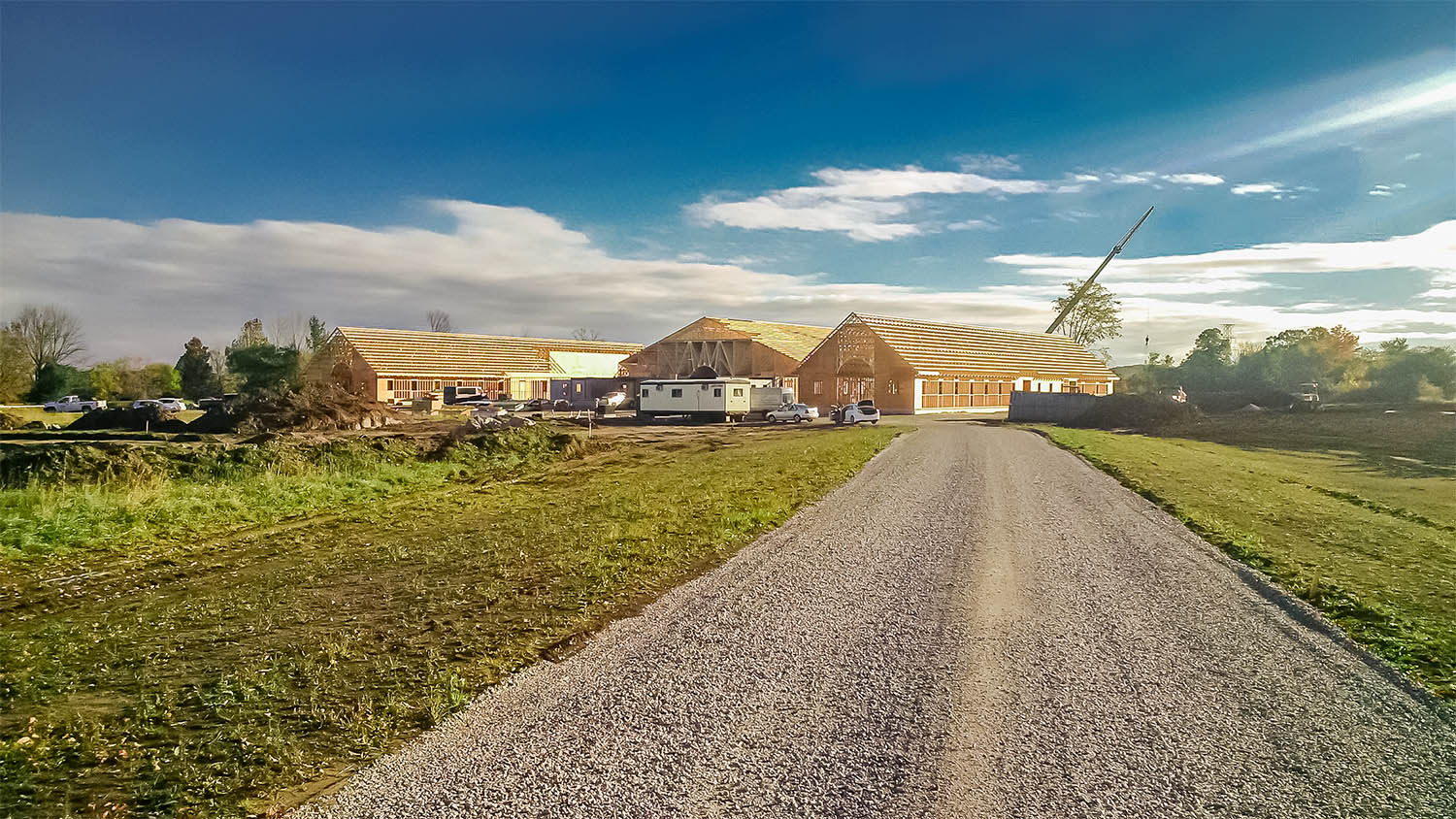 Aerial view of a horse barn construction site in Ontario by Dutch Masters Construction